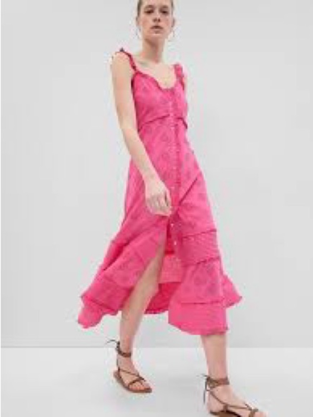 NWT GAP Bright Pink Tiered eyelet Maxi Dress